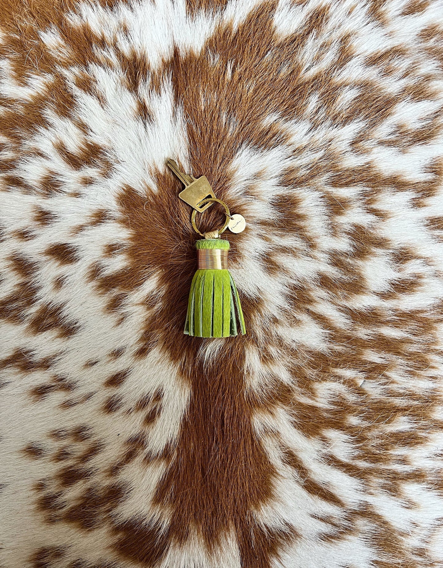 The Original Mini Lime Green Tassel Keychain - Hair on Hide Leather