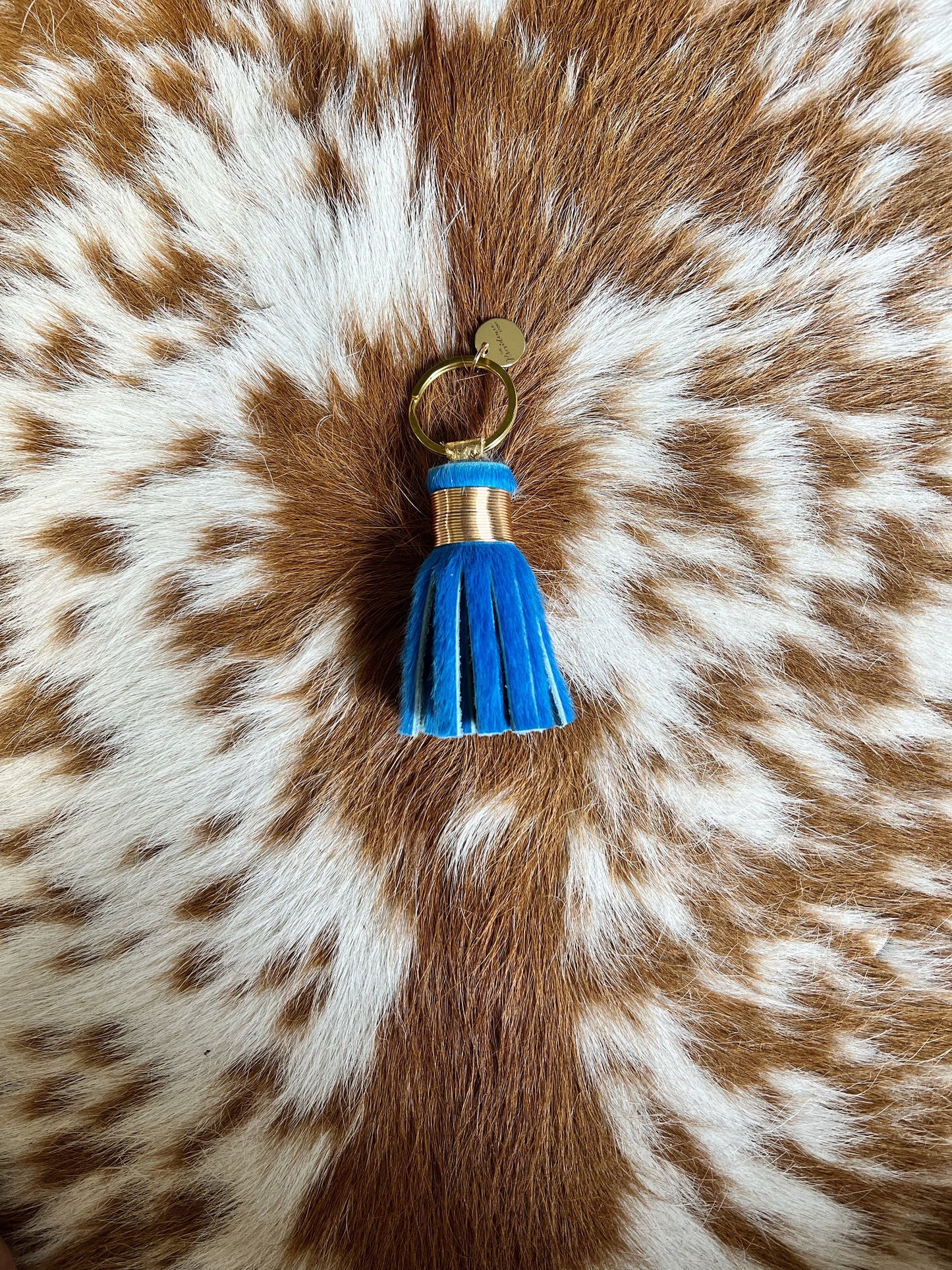 The Original Mini Sky Blue Tassel Keychain - Hair on Hide Leather