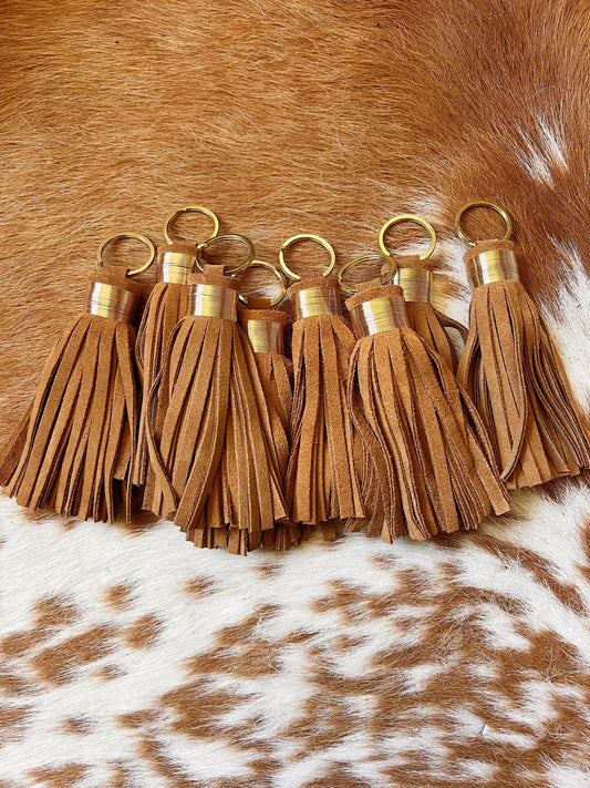 Large Hazlenut Suede Tassel Keychain