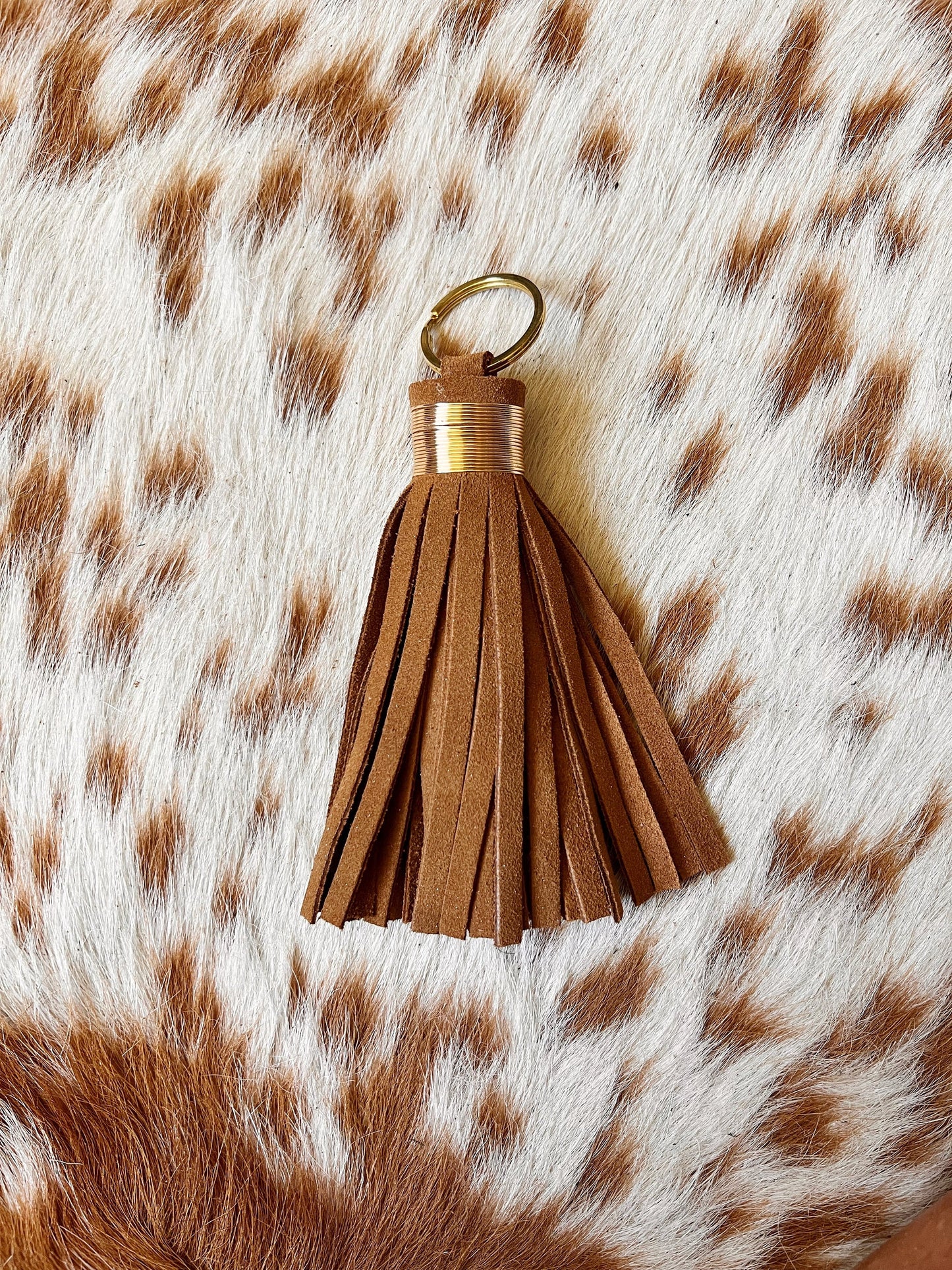 Large Hazlenut Suede Tassel Keychain